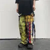 Erkek Pantolon Streetwear Erkekler Joggers Düz Hip Hop Yüksek Sokak Tarzı Pantolon Artı Boyutu Portre Baskı Ekose Dikiş