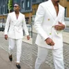 Latest Handsome Men's Formal Linen Suits Groom Wear golden Double Breasted Party Wedding Peaked Lapel Tuxedos