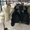 Gizmosy Moda Faux Fox Fur Casacos Mulheres Inverno Motocicleta Pu Couro Deixar Collar Warm Jacket Outwear Luxo Feminino 2021 Y0829