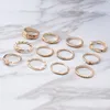 12 pcs/set Retro Bohemian Band Rings for Women Vintage Geometric Gold Plated Knuckle Ring Set Fashion Jewelry Accessories