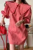 Korea våren söta ruffles docka krage retro klänning kvinnlig lös puff ärm plaid mini vestido vintage a-line 210508