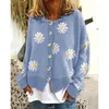 Malhas femininas Tees 2022 outono de inverno de manga longa casual suéter solto maconha margarida cardigan jaqueta vintage