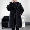 Men's Trench Coats Korean Style Windbreaker Men Fashion Loose Casual Hooded Streetwear Mid-length Jacket Coat Viol22