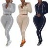 Kadın İki Parçalı Pantolon Hirigin Seksi Set Tulum Uzun Kollu Zip Üst + Yan Çizgili Bodycon Eşofman Güz Kadın Kıyafetler Eşleştirme Setleri