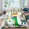 Bedding Set Duvet Cover Childish Dinosaur Cartoon Printed Bedroom Clothes for Kids With Pillowcase Double Single Size Comforter 210615