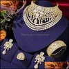 Orecchini Collana Set di gioielli Missvikki Luxury Original Big Bangle Orecchino Anello per le donne Matrimonio Russia Dubai Festa nuziale Consegna a goccia