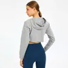Long Sleeve Yoga Outfits LU-115 Short Sports Jacket Hooded Gym Shirt workout Hoodie Women Autumn Cotton Sweatshirts Winter Tops