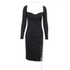 Sexy Bodycon Woman Goth Dress Winter Long Sleeve Elegant Dresses For Women Party Night Club Slip Designer Clothes 22347P 210712