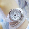 Luxury Crystal Wristwatche White Ceramic Ladies Watch Quartz Fashion Watches Wrist watches for Female 210616