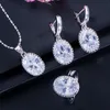 Earrings & Necklace Pera Trendy Ladies Jewelry Set For Party Gift 3 Pcs Silver Color Light Blue Big Round Crystal Drop Necklace/Earrings/Rin