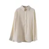 Chemise blanche ample à manches longues à col rabattu pour femmes d'été à simple boutonnage de couleur unie chemisier de protection solaire 210607