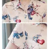 Camicetta da donna in seta da donna con colletto rovesciato Camicetta da donna manica corta coreana stampata fiore vintage moda 10072 210508