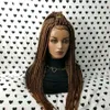 Long Brazilian Brown Box Braids Wig With BabyHair 200 Density Synthetic Braided Wigs For Black Women Simulaton Human Hair