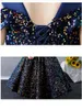 Flower Girl Formal Evening Party Dresses Sparkly Sequins Tulle Princess Gown Girls Long Wedding Junior Bridesmaid Clothes 403