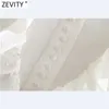 Zevity Women Sweet Ruffles Patchwork Biały Sweter Knittal Sweter Kobiet Chic Puff Sleeve Przyciski Casual Slim Sweters Topy S545 210603