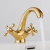 Bathroom Sink Faucets Brass Gold Faucet Single Hole Handle Basin Mixer Double Deck Mount Cold Water Tap