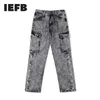 IEFB Streetwaer multi bolso preto jeans homens hip hop moda perna split solto reto calças jeans vintagetend casual 9y7474 210524