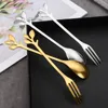 Stainless Steel Coffee Spoon Scoop Branch Leaves Ice cream Dessert Honey Spoon Fork Christmas Gifts Kitchen Accessories Tableware Decoration JY1011