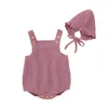 Emmababy Gratis Born Pure Color Knited Sleevelen Jumpsuit Playsuit + Hat Cotton Tops Kleding 210816