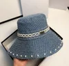 Designers Hat Women Hats pearl Caps Patchwork Washed sun Bucket Solid Wide Brim Cotton Beach Two-Sided Fishing Cap291G