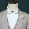 Ensemble de 2 pièces avec nœud papillon en ruban pour hommes et femmes, chemise de mariage élégante, col, cravate, mouchoirs, broche à fleur, poche carrée