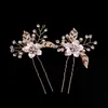 2st hårstift Flower Crystal Pearl Hairpins Clips Bridal Wedding Jewelry Sticks For Bride Noiva Styling Barrettes