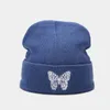 Fashion Women Knitted Beanie Hat Butterfly Embroidery Autumn Winter Warm Hats Female Girls Ski Skullcap Soft Elastic Cap Bonnet