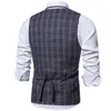 Svart Plaid Mens Waistcoat Formell Business Work Causal Slim Fit Vest för män U-Neck Retro Gentlemen Män Passar Vest Bröllop Gilet 210524