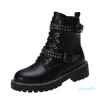 Dress Shoes Spring And Autumn 2021 All-match Low Heel Fashion Boots Thick Belt Buckle Rivet Short Female