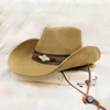 Chapeaux à large bord unisexe femmes hommes rétro alliage bande de perles en cuir PU retrousser Sombrero casquette de soleil plage Cowboy Cowgirl Western chapeau 58cm7917642