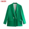 Tangada Femmes Solide Vert Blazer Manteau Vintage Double Boutonnage À Manches Longues Femelle Survêtement Chic Tops 2W57 210609