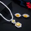 Пера Brillant Желтая площадь CZ Кристалл свадебное кулон ожерелье и серьги свадебные ювелирные наборы для подружки невесты вечеринки подарок J364 H1022