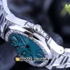 TWF 5711 / 1A-018 verharde diamanten 324SC A324 Automatische Mens Horloge 170 Verjaardag Blue Texture Dial Tiffan9 Stick Markers Volledig Iced Out Out Big Diamond Bezel Armband
