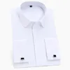 Men's Classic French Cuffs Solid Dress Shirt Covered Placket Formal Business Standard-fit Long Sleeve Office Work White Shirts 210714