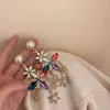 925銀針ヨーロッパアメリカンインスファッションマイクロ設定ジルコンカラーダイヤモンドロング淡水真珠の花イヤリング女性
