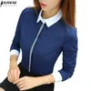 Yeni Moda Kadınlar Pamuk Gömlek Bahar Örgün Zarif Bluz Ofis Bayanlar İş Giyim Artı Boyutu Tops 210323