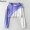 Neploe Harajuku Kazak Kadın Kore Giysi Streetwear Hoodies Bayanlar Kırpma Tops Patckwork Kontrast Renk Hoodied 4E776 210809