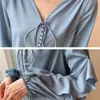 Spring Solid Shirts for Women V-neck Satin Blouses Casual Petal Sleeve Loose Office Ladies Shirt Tops Female 13092 210427