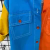 Crianças roupas bebê meninos camisa moda azul fósforo laranja botão de algodão tops 2 3 4 5 6 7 8 anos menina pequena camisa outerwear 210713