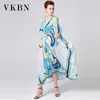 VKBN Letnia sukienka Kobiety Casual Bat Rękawem Luźne Drukowanie V-Neck Duża Elegancka Sukienka Maxi Vestidos de Fiesta 210507