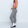 Vangull kvinnor checkerboard plaid joggers byxor mode hip hop hög midja lösa byxor pantalon med kedja kvinnliga rutiga byxor 210707