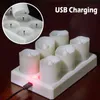 LED Tea Light Set of 6 Rechargeable w/USB Charging Cable Remote Controlled Flameless Flickering Candle Christmas Candles Hallowe 211222