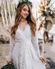 Vestidos de renda boho de casamento para mulheres noiva de manga longa backless Uma linha de vestidos de noiva Bohemian vestido vestido vestido de noiva