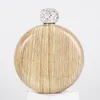 new Stainless Steel Diamond Hip Flask Wood Grain Round Portable Hip Flask Ladies Mini Hip Flask With Rhinestone Lid EWA6217