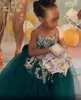 2021 Hunter Green Lussuosi abiti da ragazza di fiori con perline Cristalli Collo trasparente Tulle Lilttle Abiti da sposa per spettacoli di compleanno per bambini