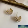 Boucles d'oreilles élégantes en perles pour femmes et filles, jolies boucles d'oreilles circulaires de couleur or, bijoux cadeaux