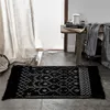 Этнические стиль рука тканый черный ковер геометрический напечатанный хлопок коврик для гостиной прикроватный коврик старинный коврик спальня серый 210317