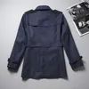 Gabardina corta para hombre, suelta, caqui, azul marino, negro, cruzado, cortavientos, algodón de Gabadian, estilo británico, chaqueta de otoño e invierno 002