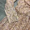 Drukuj Vintage Plisowane sukienki dla Kobiet V Neck Puff Długim Rękawem Wysoka Talia Ruched Elegancka Sukienka Kobiet Moda Odzież 210531