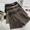 Lässige, bequeme, elegante, wilde Shorts mit Gürtel, Woll-Herbst-Winter-Schlank mit weitem Bein und A-Linie für Damen 220125